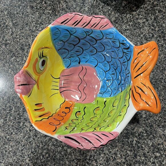 Tabletops Gallery | RARE HTF Coastal Pescada Hand Painted Fish 4 Dish Tropical - Picture 5 of 9